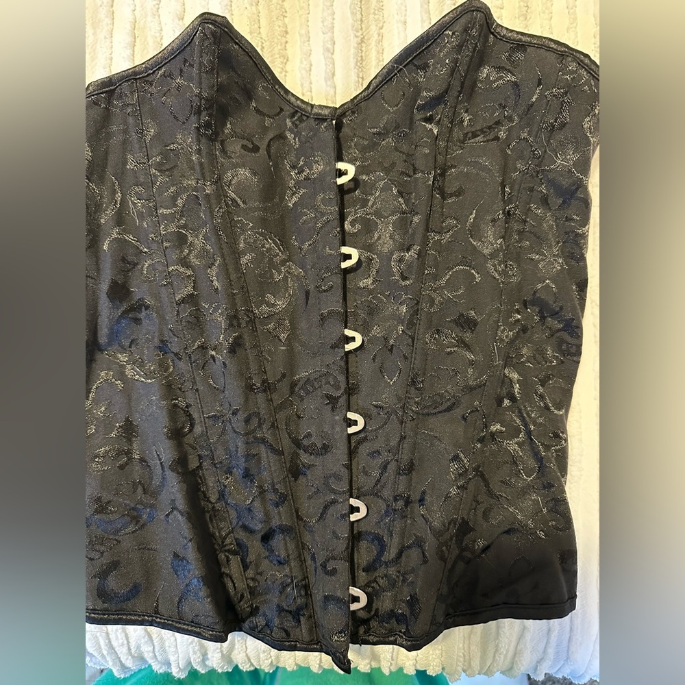 PrettyLittleThing Black Jacquard Lace-Up‎ Corset Top - Size M